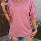 Heathered Notched Lantern Sleeve Blouse