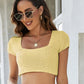 Lace-Up Openwork Square Neck Sweater