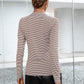 Striped Buttoned V-Neck Long Sleeve Top