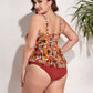 Plus Size Two-Tone Drawstring Sleeveless Tankini Set