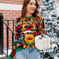 Christmas Themed Printed Round Neck Long Sleeve Sweater