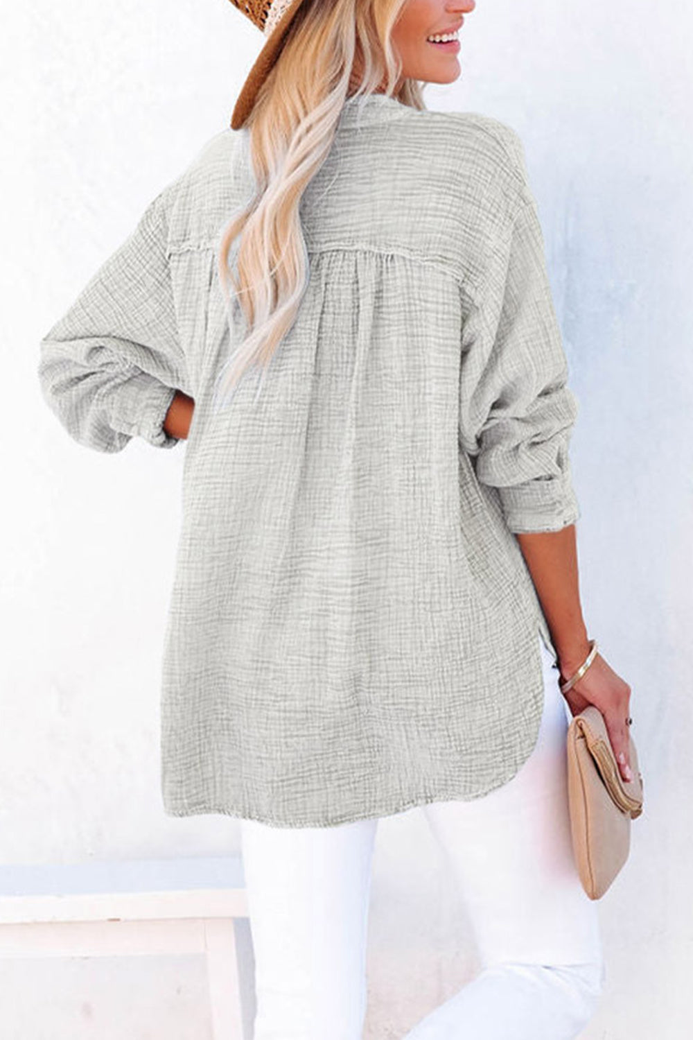 Full Size Buttoned Long Sleeve Blouse