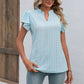 Full Size Eyelet Notched Neck Flutter Sleeve Top