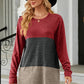 Color Block Round Neck Long Sleeve T-Shirt