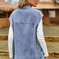 Button Up Collared Neck Sleeveless Denim Jacket Vest