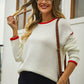 Hannah&Mea Round Neck Long Sleeve Waffle-Knit Sweater