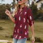 Full Size Printed Roll-Tab Sleeve Notched Neck Blouse