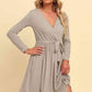 FULL SIZE Long Sleeve Tie Waist Ruffle Hem Dress