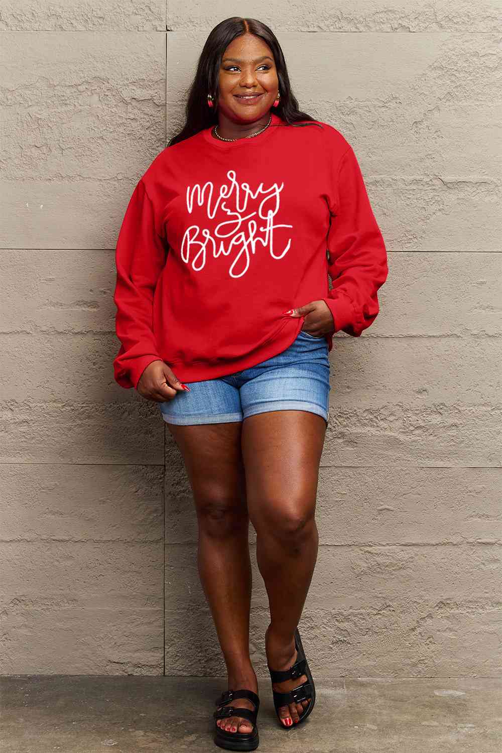 Simply Love Full Size Christmas MERRY AND BRIGHT Graphic Sweatshirt