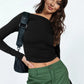AuroraBlissX Backless Round Neck Long Sleeve Blouse