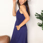 Double Take Navy Blue Full Size Button Front Empire Waist Sleeveless Slit Magic Dress
