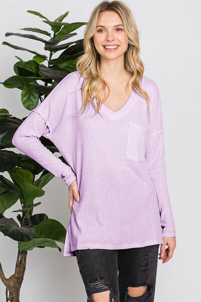 Reborn J Waffle Knit V-Neck Long Sleeve T-Shirt *