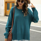 Round Neck Dropped Shoulder Slit Sweater