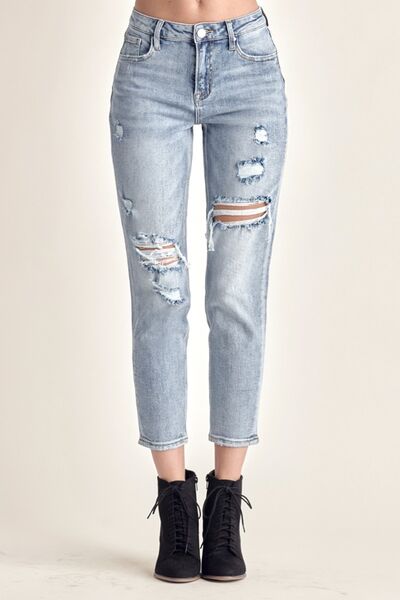 RISEN Distressed Slim Cropped Jeans *