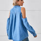 Cold Shoulder Pocketed Button Up Denim Jacket
