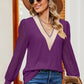 Openwork V-Neck Long Sleeve T-Shirt