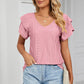 Eyelet V-Neck Short Sleeve T-Shirt