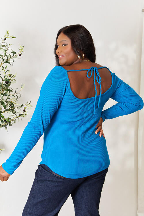 Culture Code Full Size Ribbed Sweetheart Neck Knit Top *