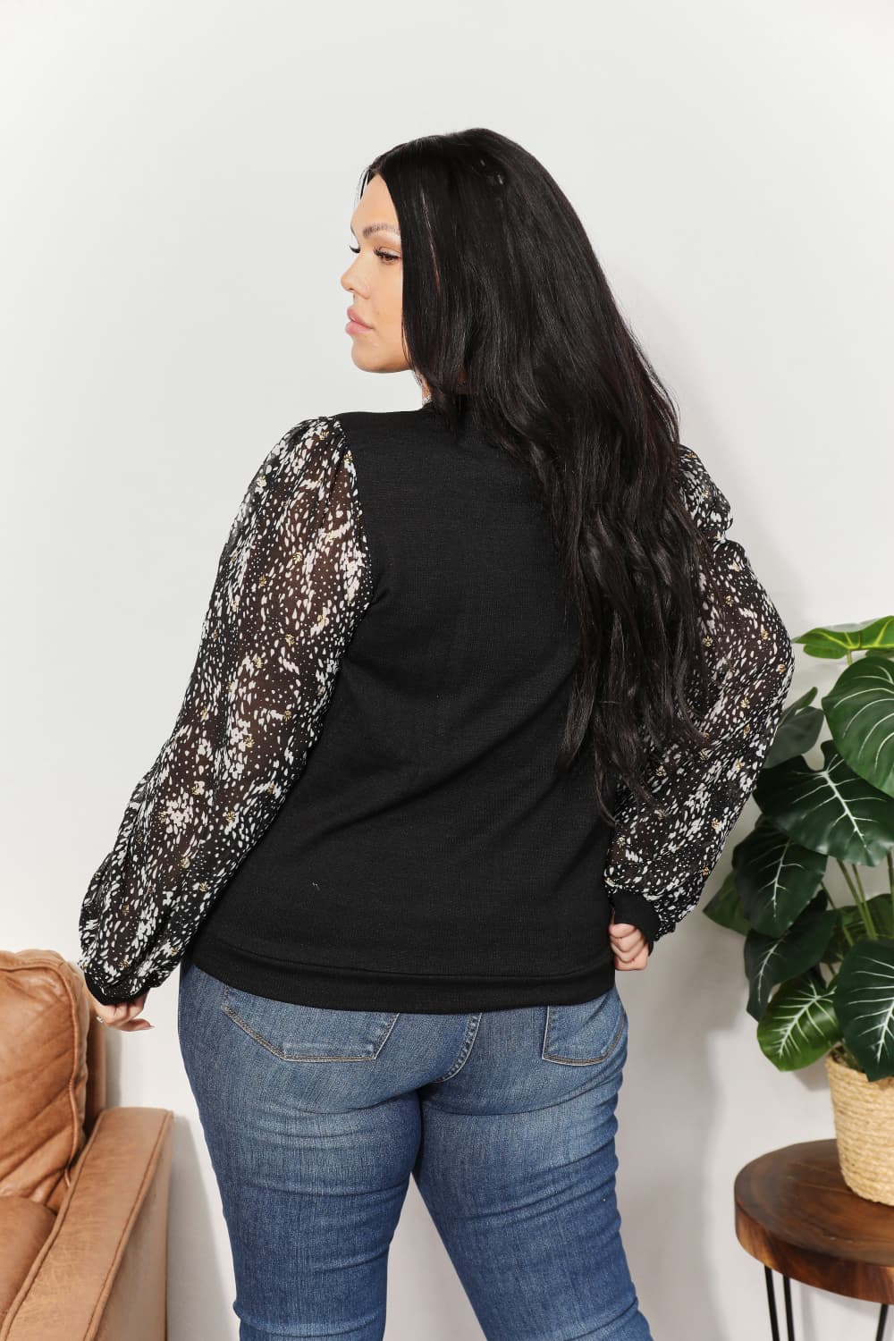 And The Why Black Full Size Foil Printed Sleeve Top *