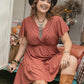 Double Take Plus Size Ruffle Hem V-Neck Short Sleeve Dress
