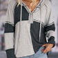 Exposed Seam Color Block Hoodie with Drawstring