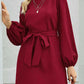 Tied Boat Neck Balloon Sleeve Mini Dress