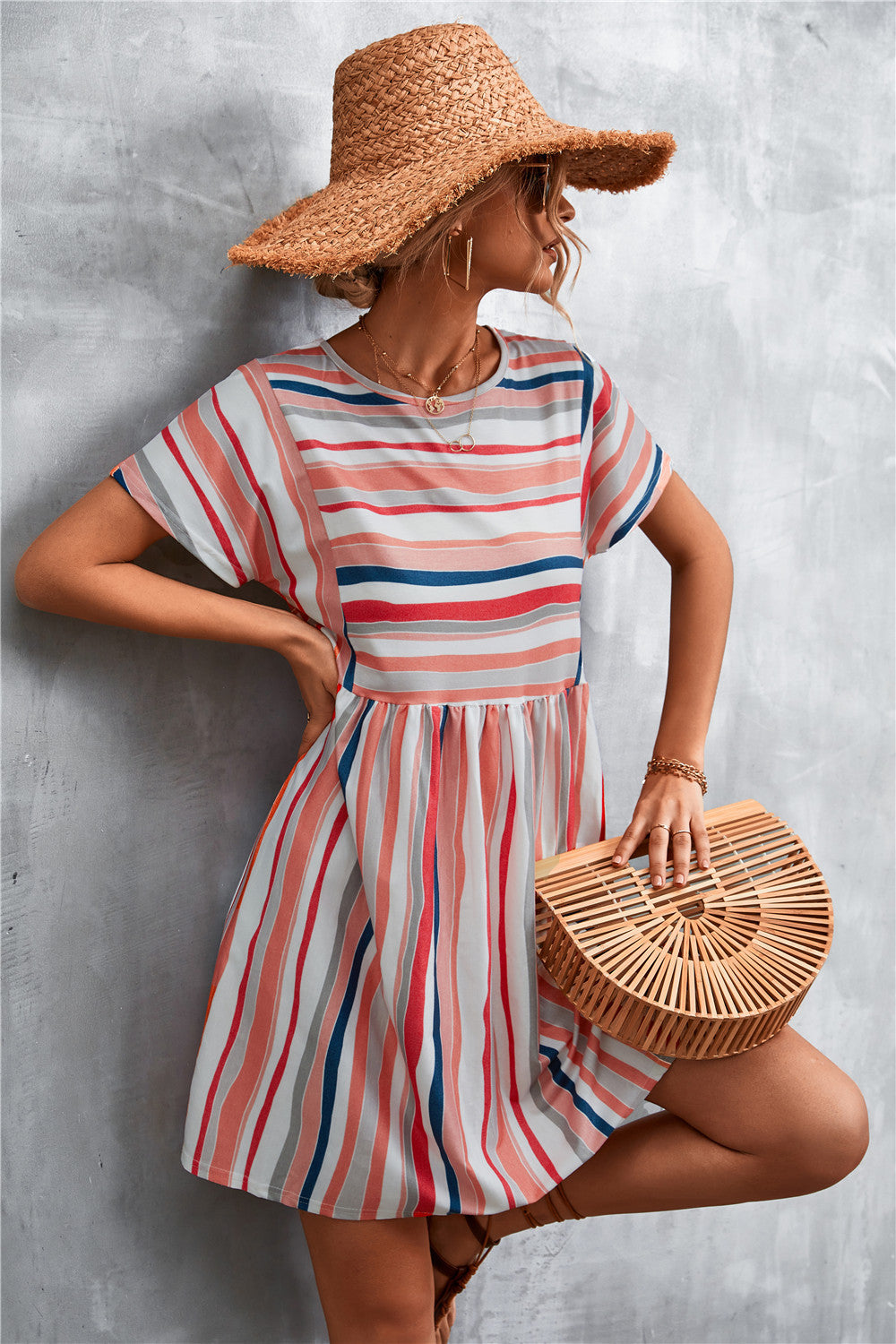 Women's Striped Round Neck Dress