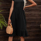 Casual Full Size Run Round Neck Ruffle Hem Pocket Dress in Black