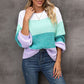 Hannah&Mea Color Block Round Neck Dropped Shoulder Sweater