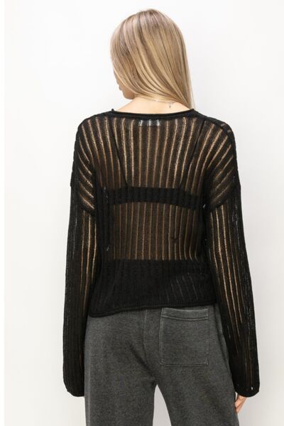 HYFVE Openwork Ribbed Long Sleeve Knit Top *