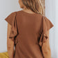 Ribbed Ruffle Trim Round Neck Top