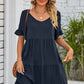 SO BOHO Full Size V-Neck Flounce Sleeve Tiered Dress