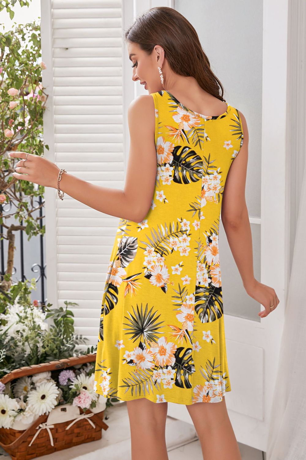 Full Size Printed Round Neck Sleeveless Dress