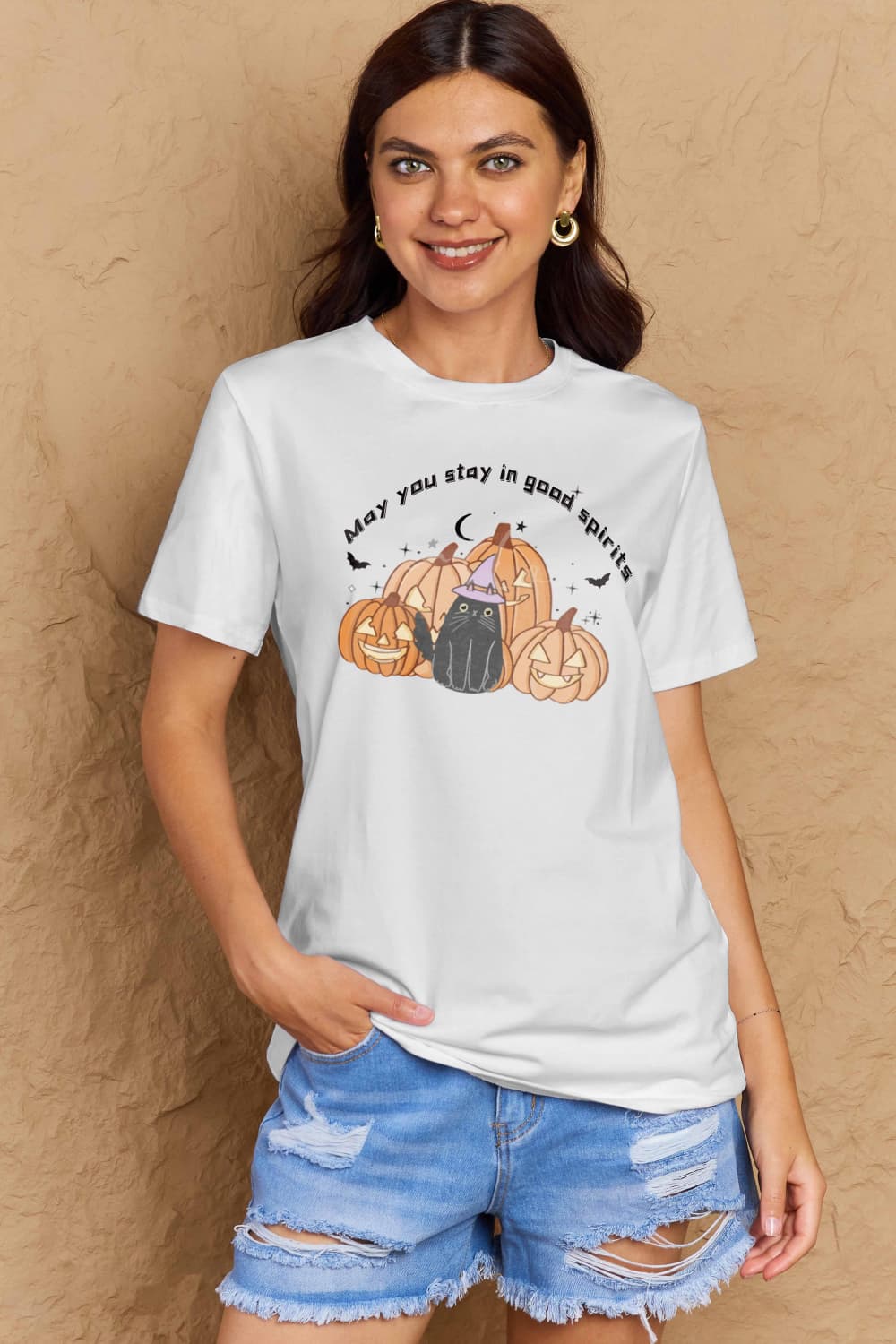 Simply Love Full Size Halloween MAY YOU STAY IN GOOD SPIRITS Graphic Cotton T-Shirt