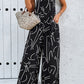 Printed Wide Strap Jumpsuit with Pockets
