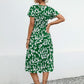 Printed V-Neck Short Sleeve Dress