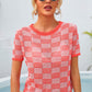Women's Checkered Short Sleeve Knit Top