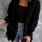 Open Front Hooded Faux Fur Outwear Jacket with Pockets
