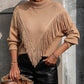 Turtle Neck Tassel Front Long Sleeve Pullover Sweater
