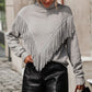 Turtle Neck Tassel Front Long Sleeve Pullover Sweater
