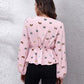 Butterfly V-Neck Balloon Sleeve Peplum Blouse