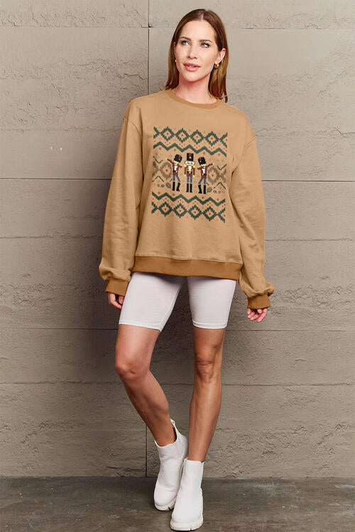 Simply Love Full Size Christmas Themed Nutcracker Graphic Long Sleeve Sweatshirt