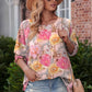 Women's Floral Round Neck Three-Quarter Sleeve Top