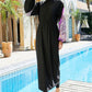 Cap, Drawstring Printed Long Sleeve Dress and Pants Swim Set
