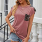Leopard Round Neck Cap Sleeve T-Shirt