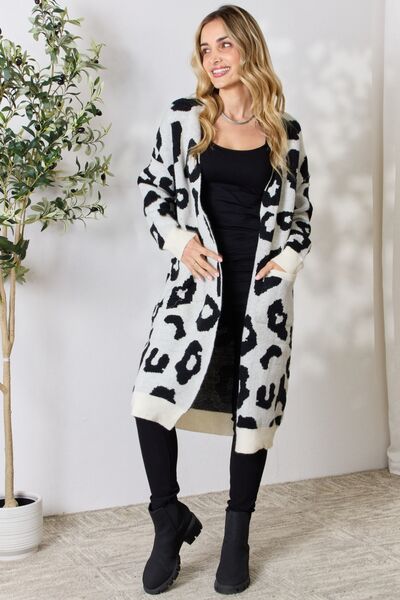 BiBi Leopard Open Front Ivory Cardigan