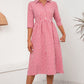 KeenLinear Plaid Collared Neck Midi Dress