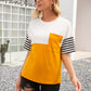 Women's Striped Color Block Round Neck Tee