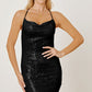 Women's DentaCosmo Sequin Spaghetti Strap Mini Wrap Dress