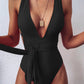 EROTICSUN Halter Neck Deep V Tied One-Piece Swimsuit